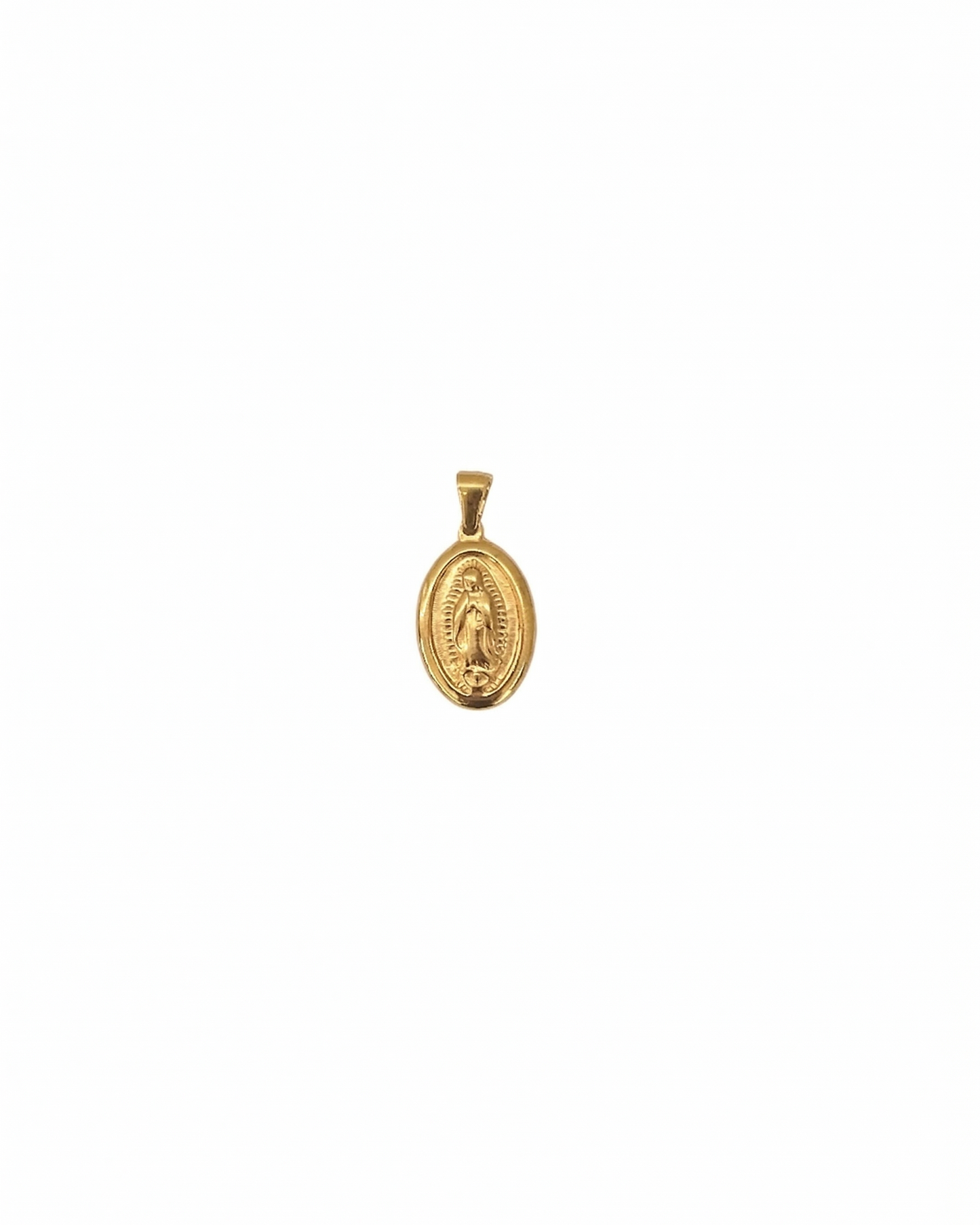 Medalla de la Virgen de Guadalupe en relieve color dorado