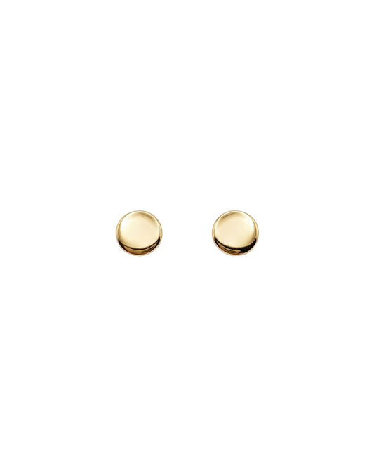 Arete tipo broquel de forma circular plana con acabado pulido en oro 10k