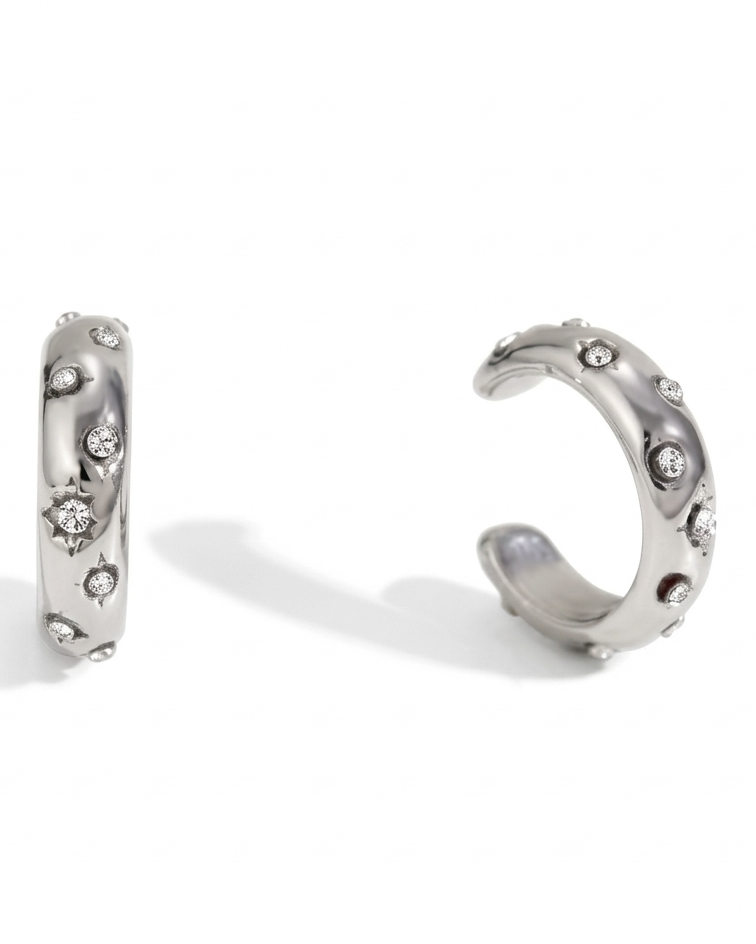 Earcuff liso con incrustaciones de circonia en acero inoxidable