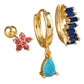 Conjunto de aretes de zirconia en colores azul y rosa, tipo huggie y studs
