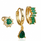 Conjunto de aretes con piedra zirconia en color verde, tipo huggie y studs