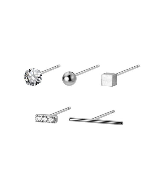 Aretes tipo studs piercing color plateado