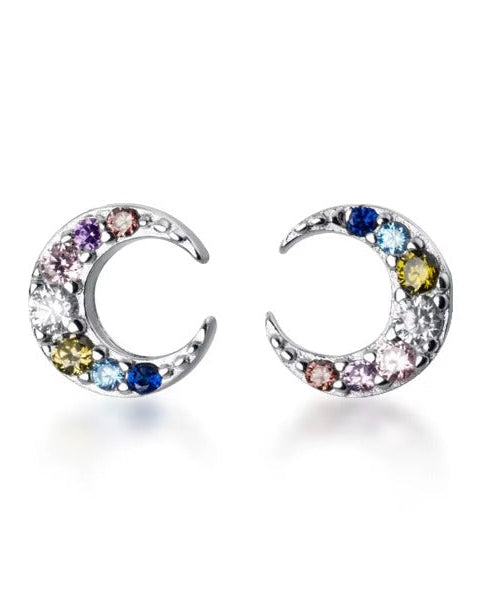 Aretes de lunas tipo studs color plateado