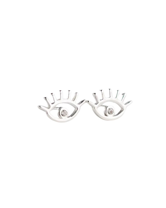 Aretes tipo studs de ojos color plateado