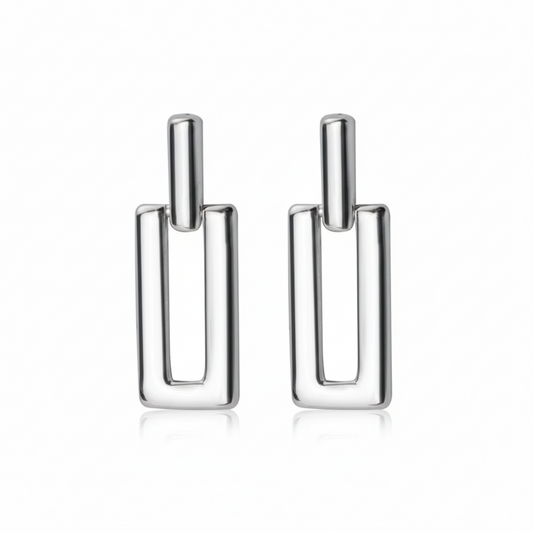 Aretes tipo studs rectangulares color plateado