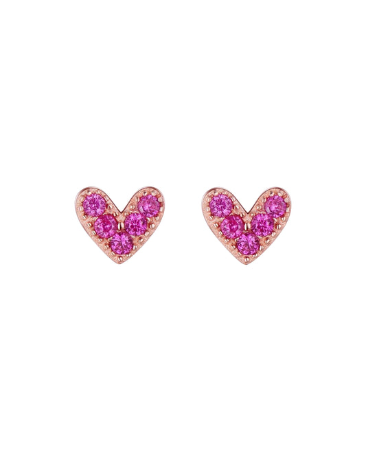 Aretes en Forma de Corazón con Circonias Fucsia