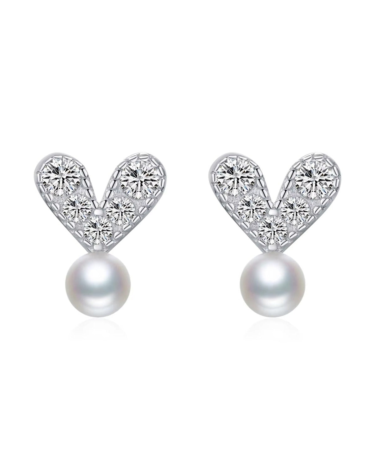 Aretes en Forma de Corazón Pavé con Perla Colgante