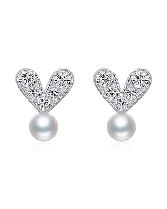Aretes en Forma de Corazón Pavé con Perla Colgante
