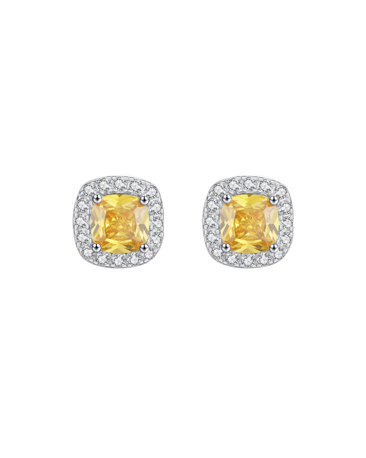 Aretes Estilo Halo con Circonia Cuadrada Amarilla