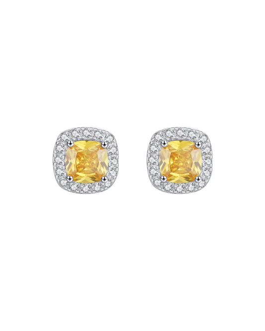 Aretes Estilo Halo con Circonia Cuadrada Amarilla
