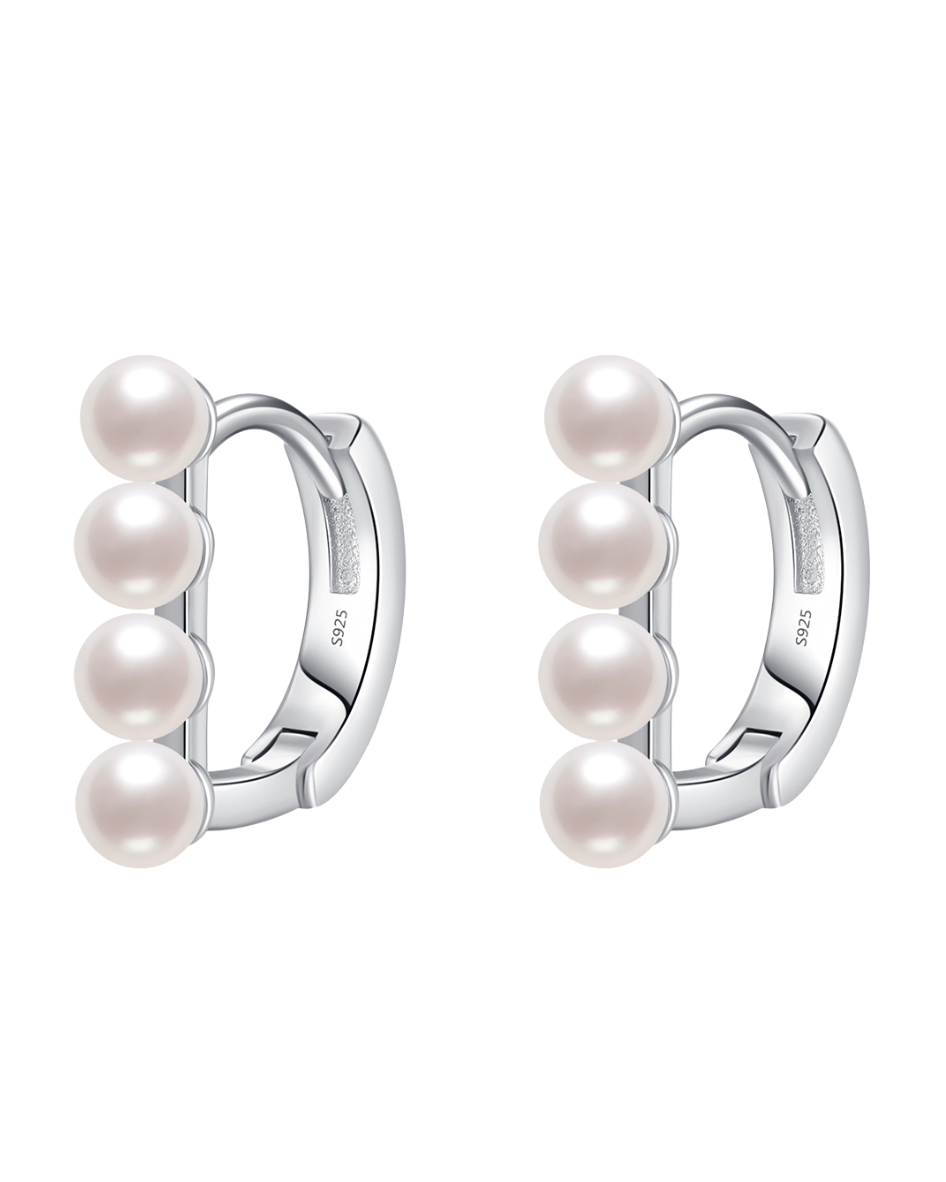 Arracadas pequeñas con hileras de mini perlas en plata