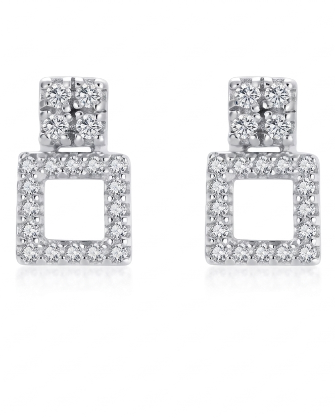Aretes de doble marco cuadrado con cristales en plata