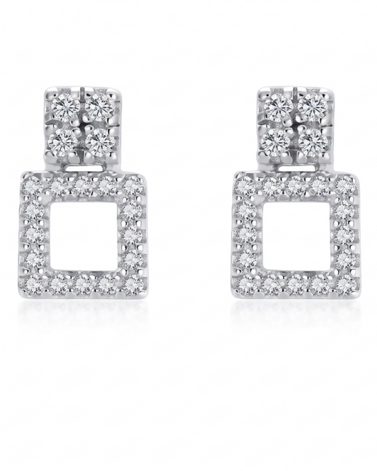 Aretes de doble marco cuadrado con cristales en plata