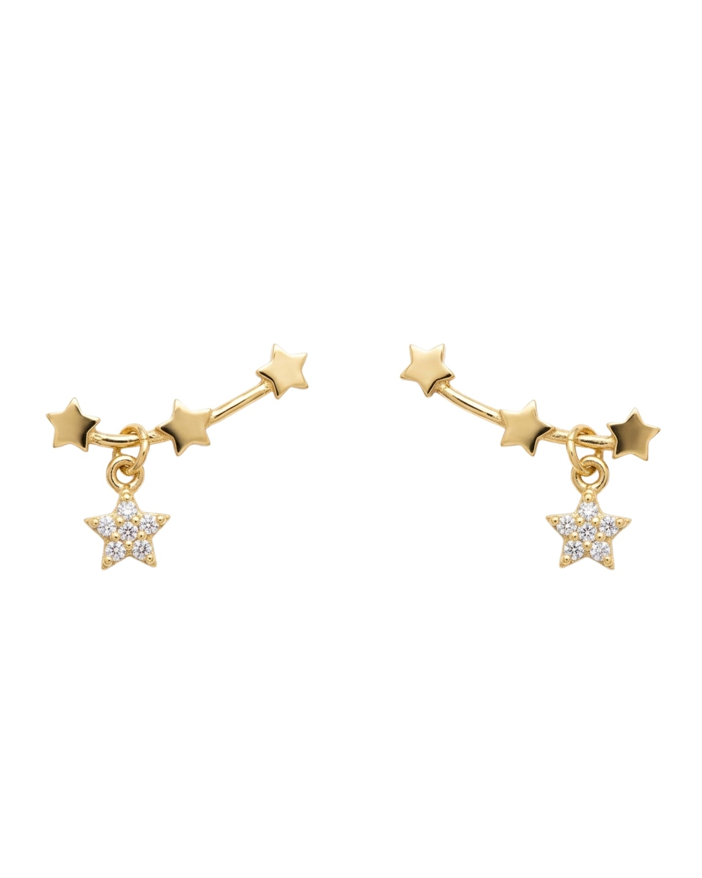 Aretes trepadores de estrellas con dije colgante en oro rosa