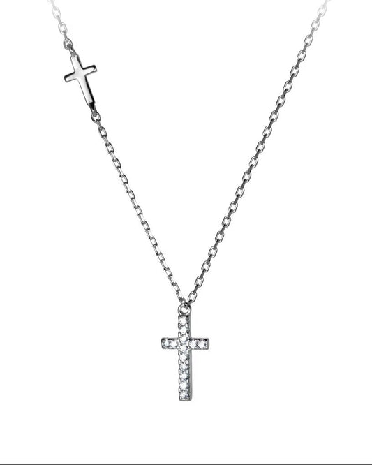 Collar de Doble Cruz con Circonias