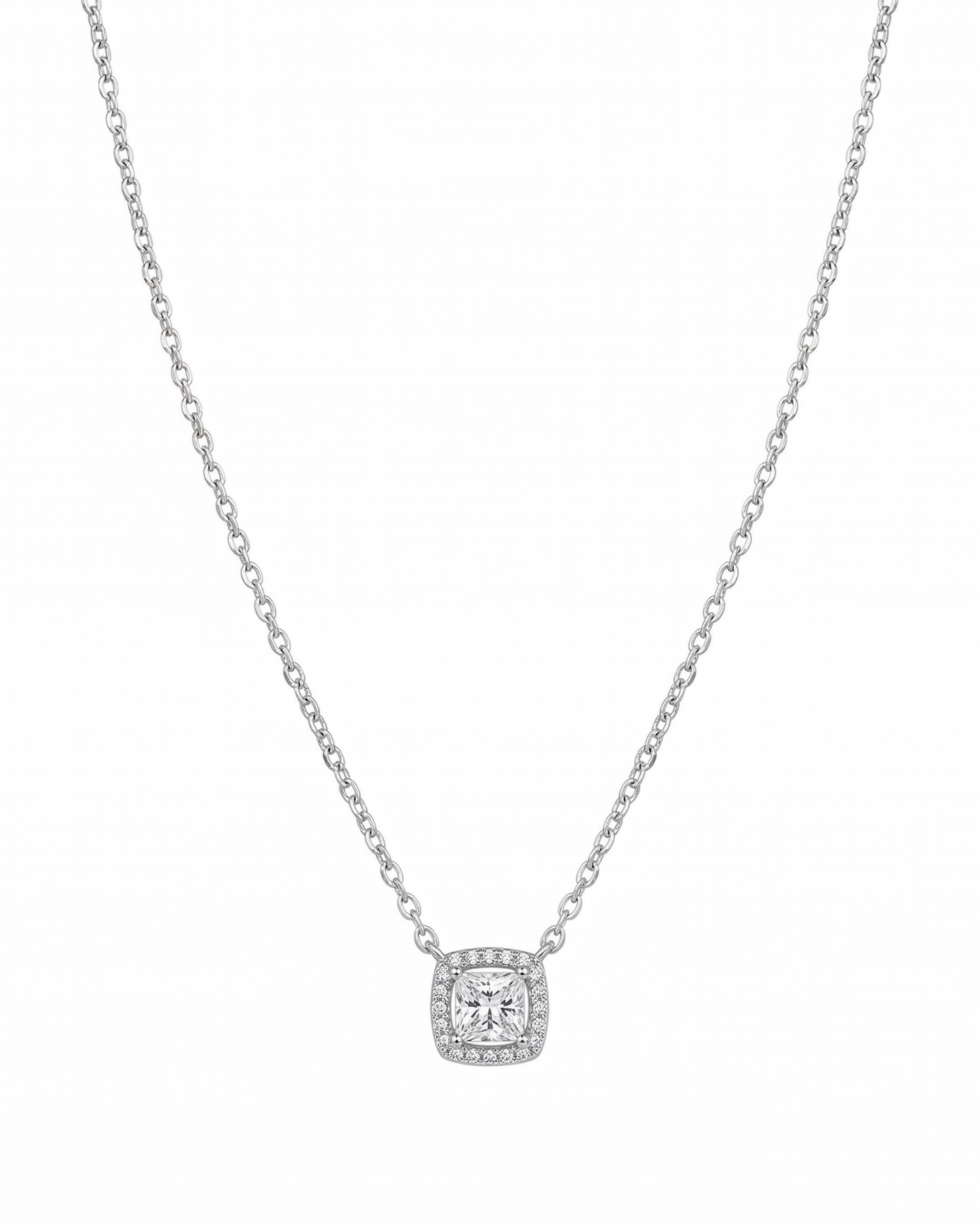 Collar de halo cuadrado con cristal central y pavé