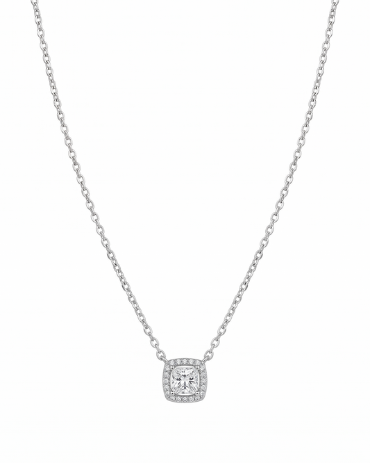 Collar de halo cuadrado con cristal central y pavé