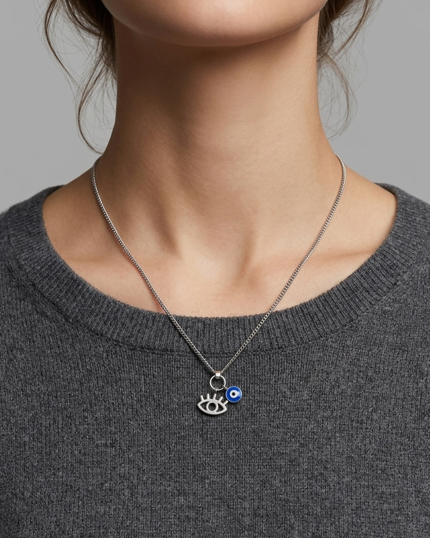 Collar de ojo turco y silueta mística en plata
