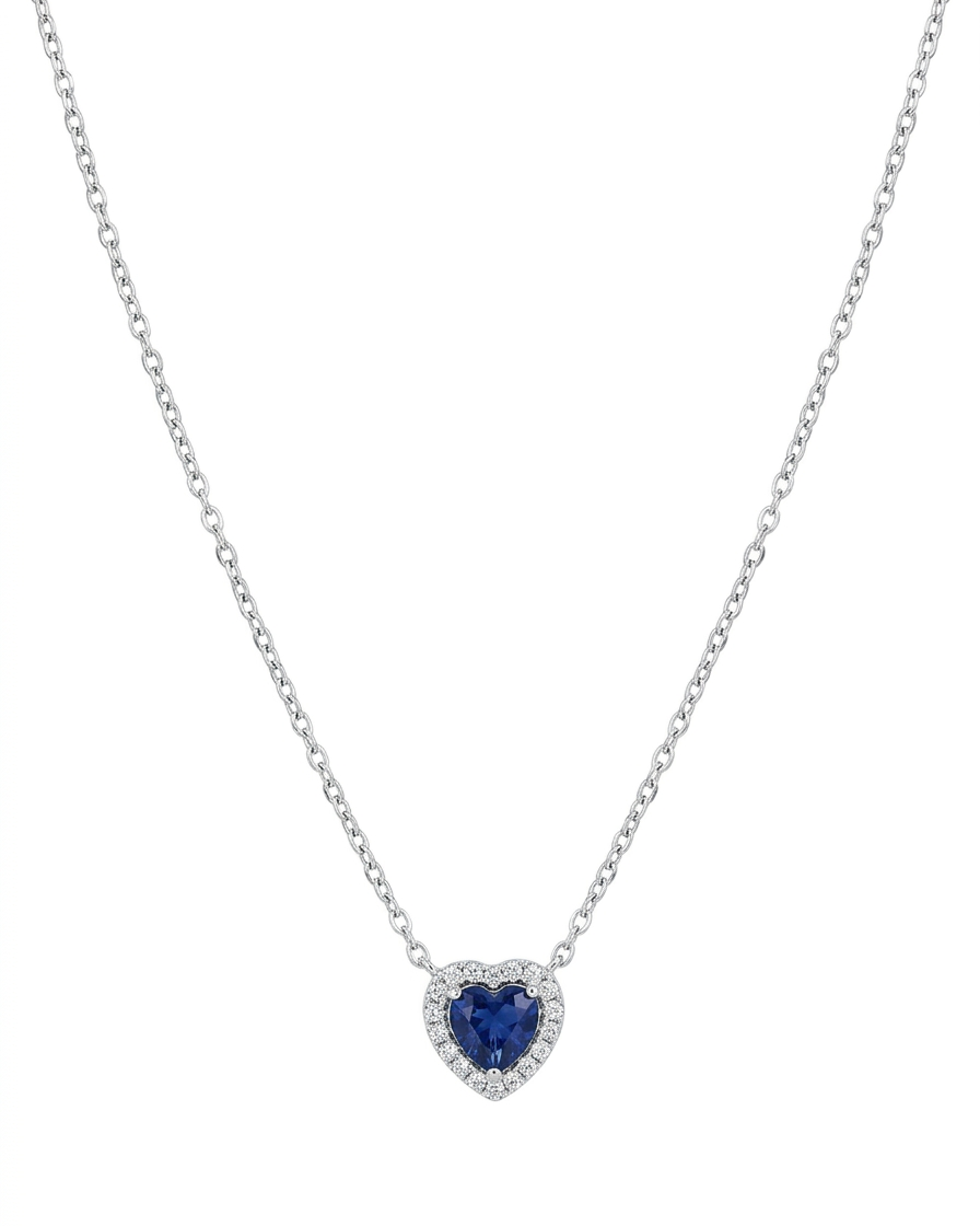 Collar de corazón en ópalo azul con halo de cristales