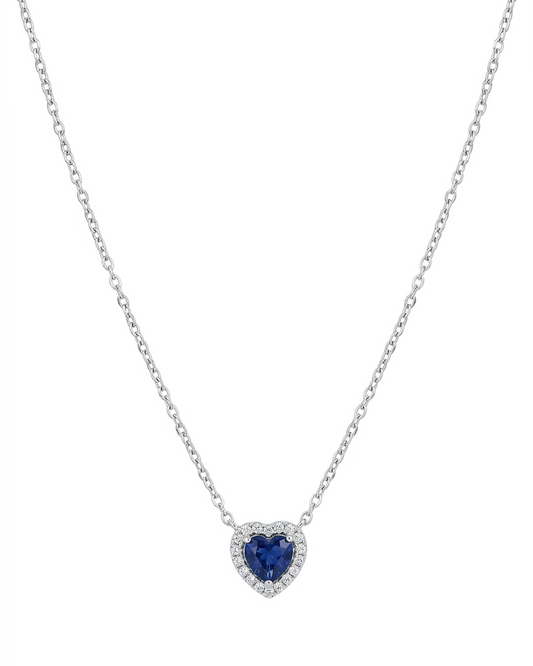 Collar de corazón en ópalo azul con halo de cristales