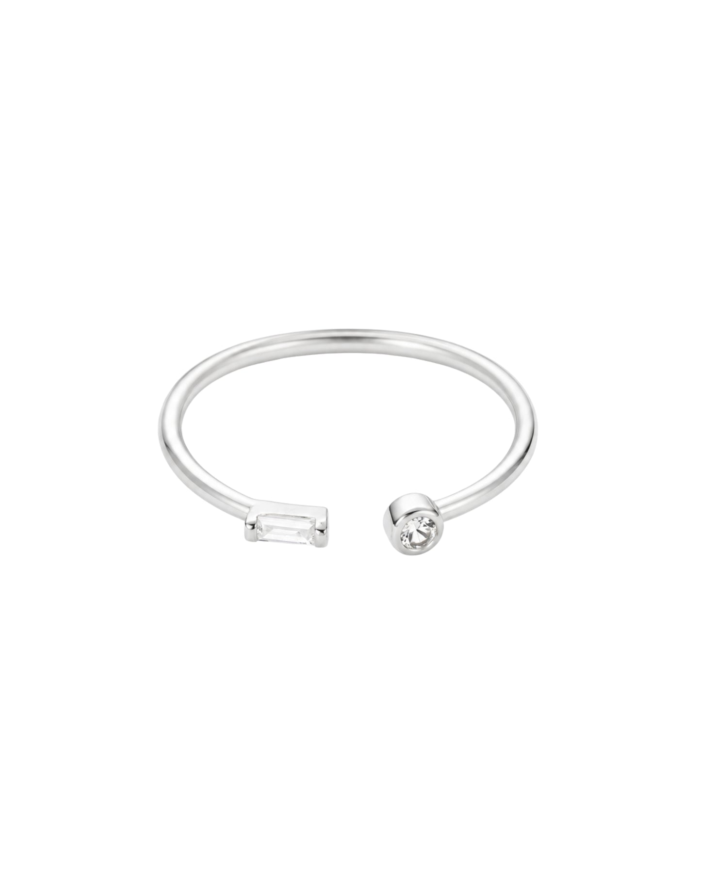 Anillo Abierto Asimétrico con Circonia Redonda y Baguette