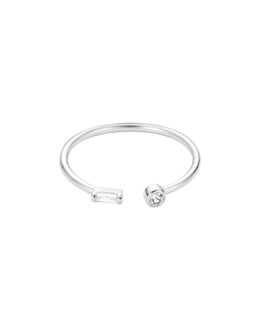 Anillo Abierto Asimétrico con Circonia Redonda y Baguette