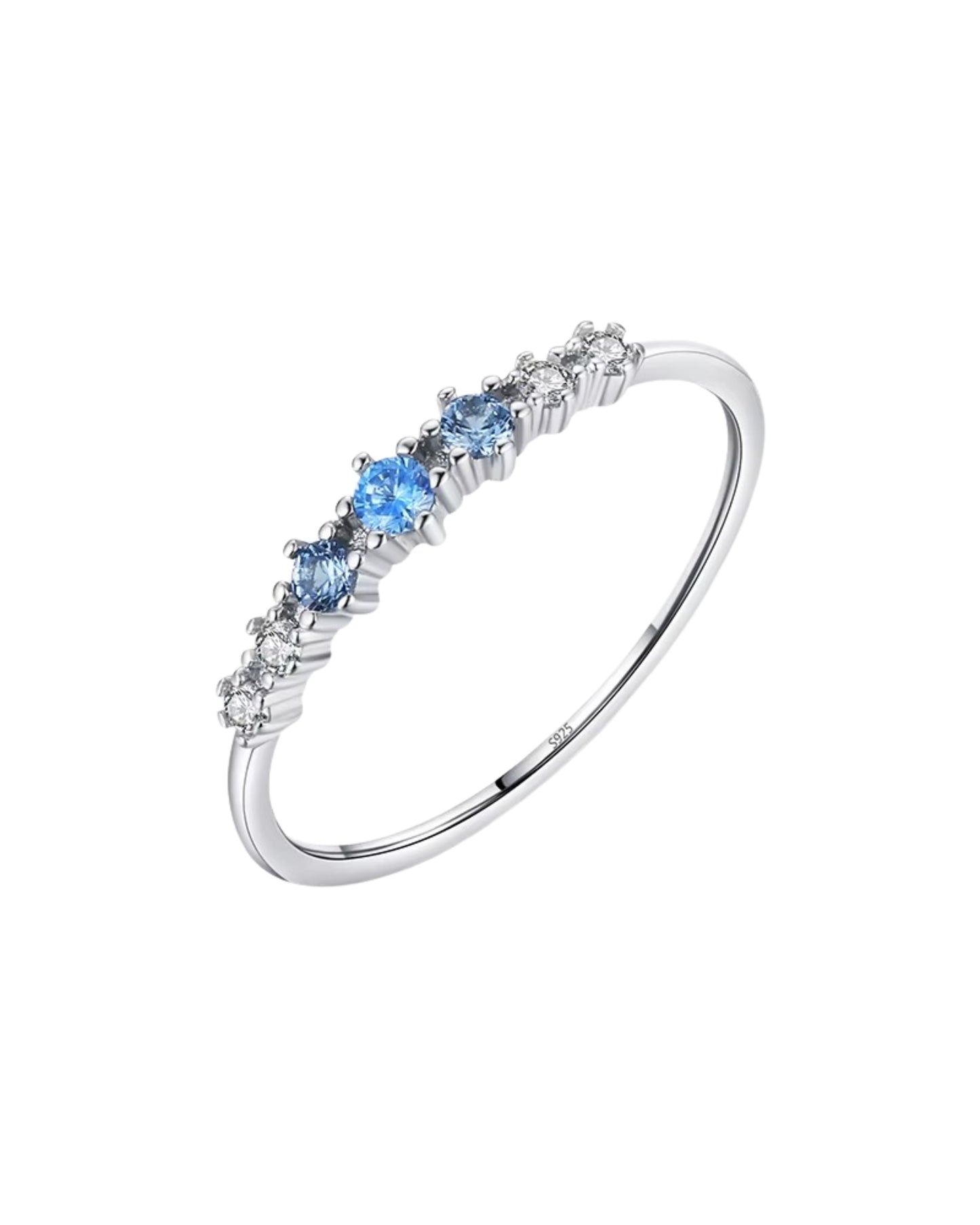 Anillo Delicado con Circonias Transparentes y Azules