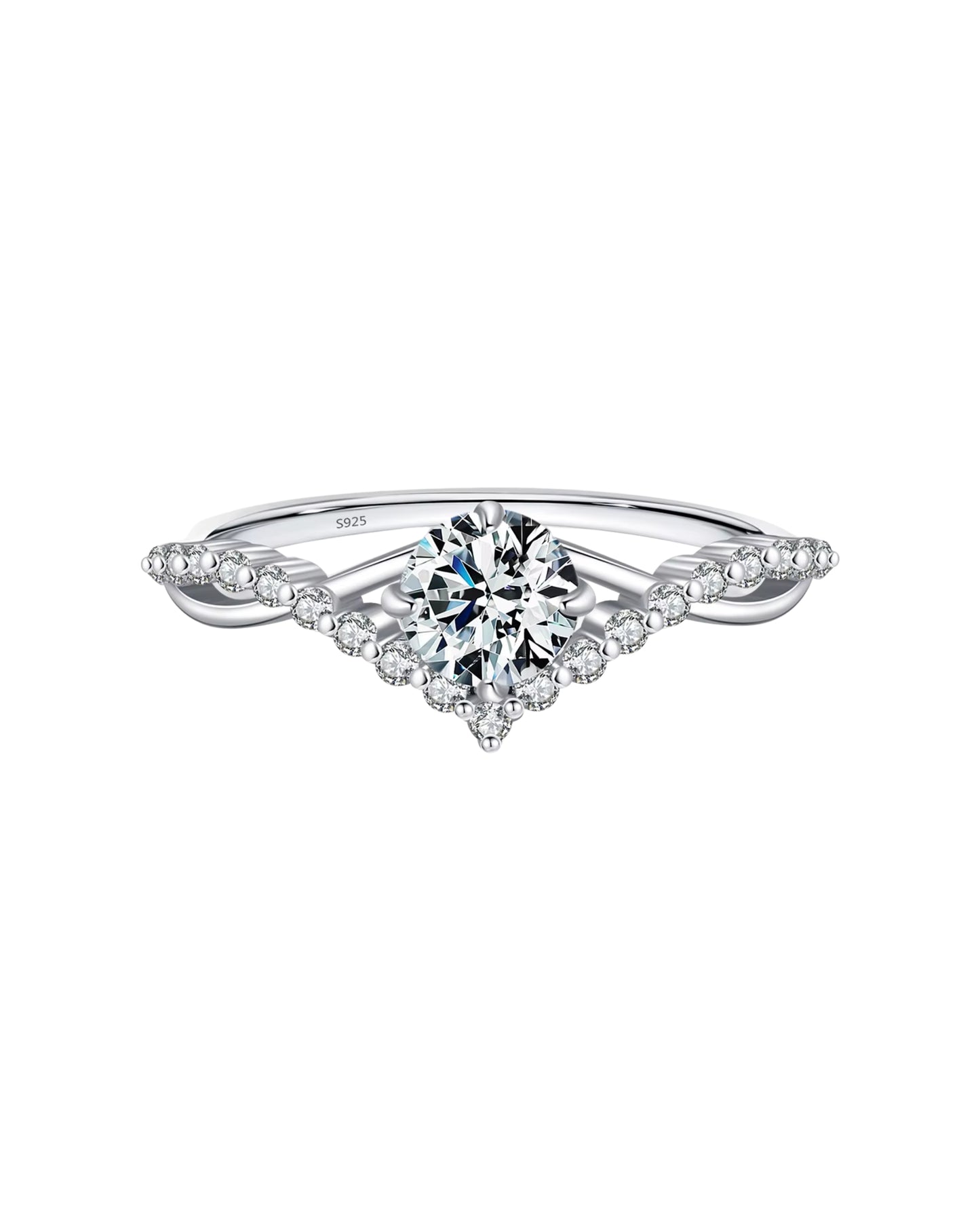 Anillo Compromiso V-Shape con Diamante Ovalado y Banda Entrelazada