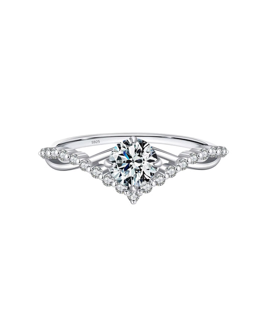 Anillo Compromiso V-Shape con Diamante Ovalado y Banda Entrelazada