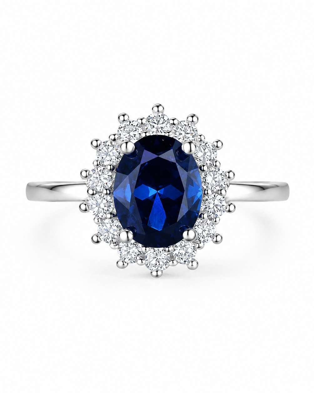 Anillo Estilo Halo con Zafiro Oval