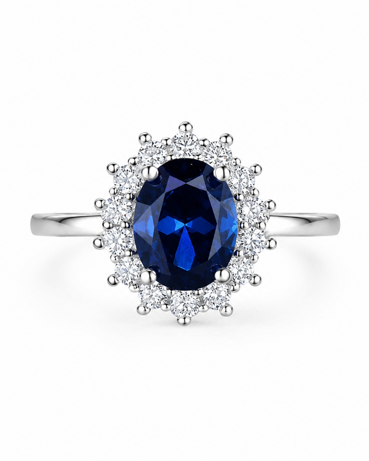 Anillo Estilo Halo con Zafiro Oval