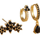 Conjunto de aretes de zirconia color negro tipo huggie y studs