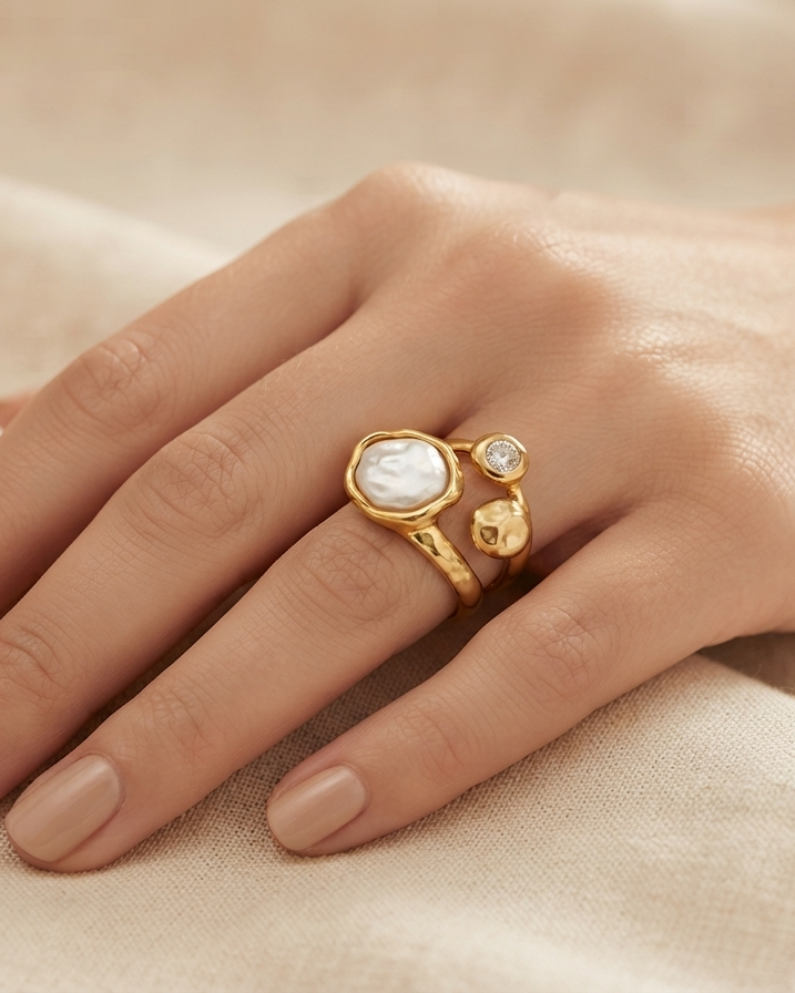 Anillo Perla Barroca Asimétrica