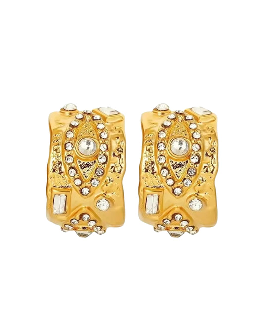 Aretes con cristales tipo studs, color dorado