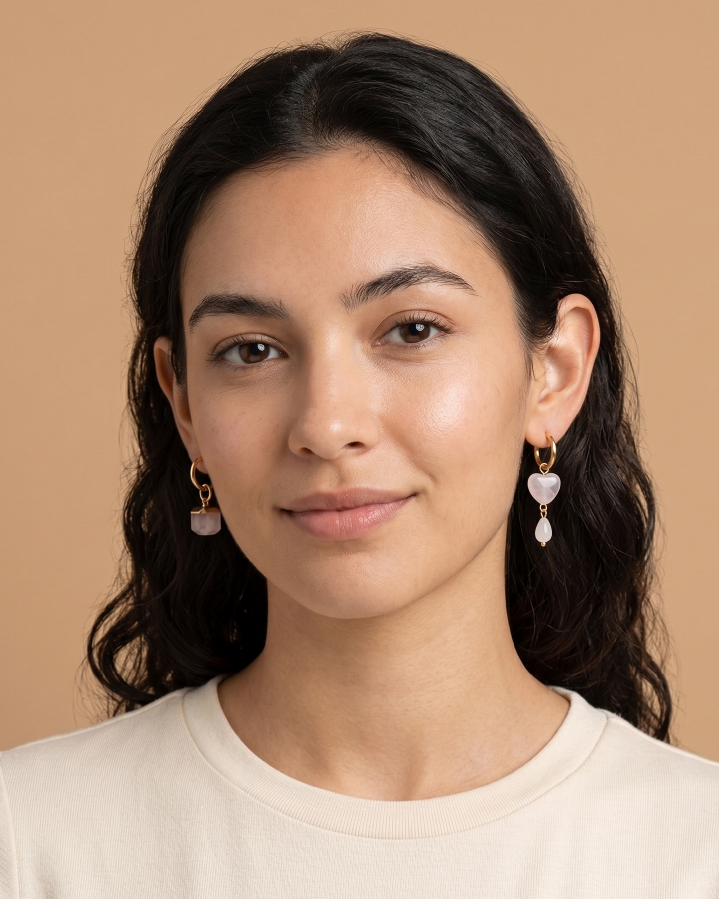 Aretes con Cuarzos Rosas Asimétricos