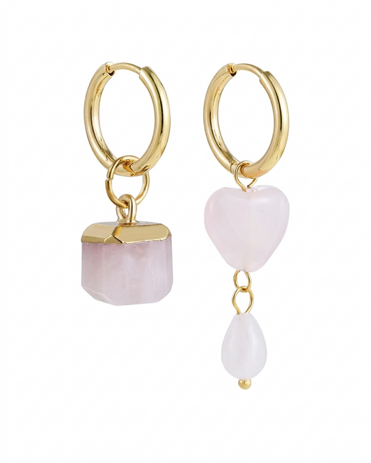 Aretes con Cuarzos Rosas Asimétricos