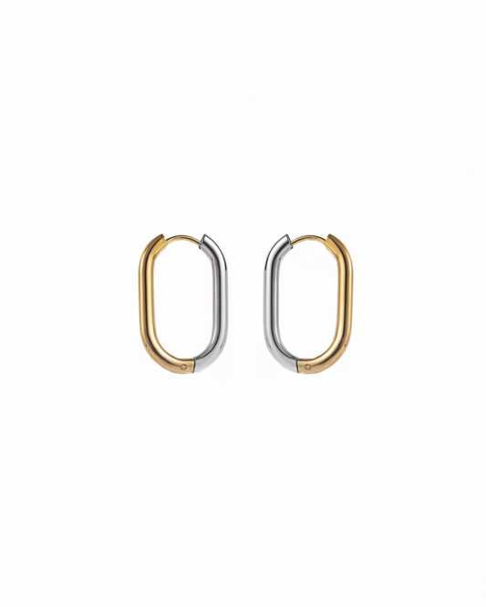 Arracadas ovaladas bicolor con diseño minimalista