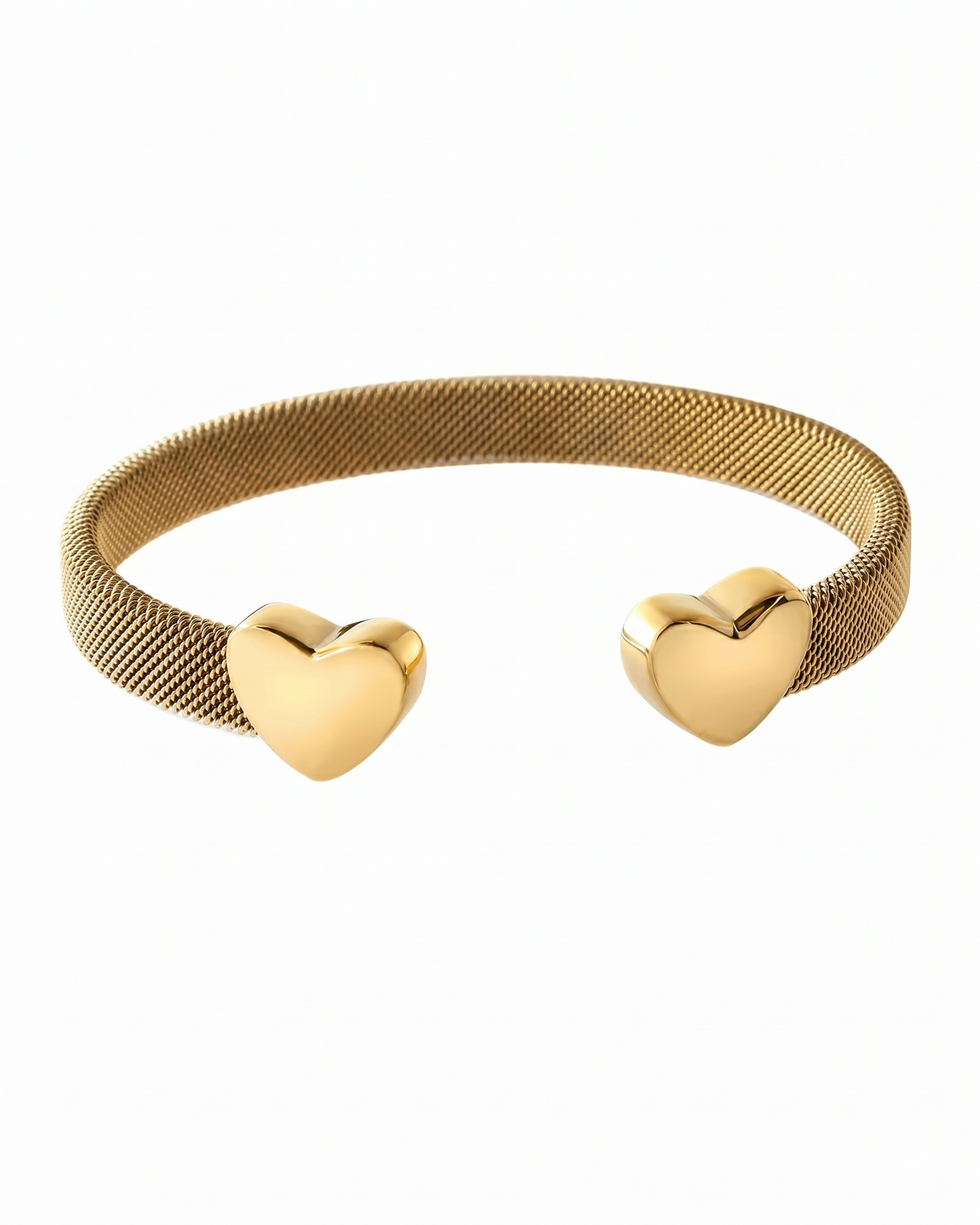 Brazalete mesh dorado con terminales de corazón