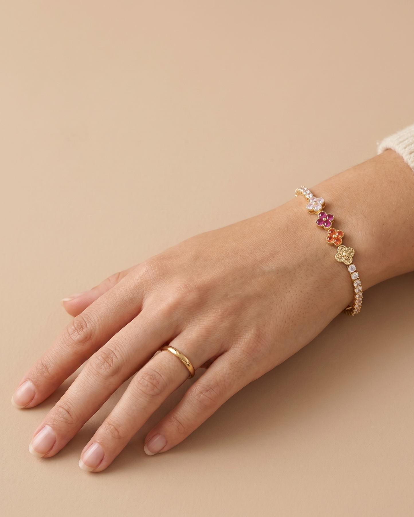 Pulsera Tennis con Flores de Cristal de Colores