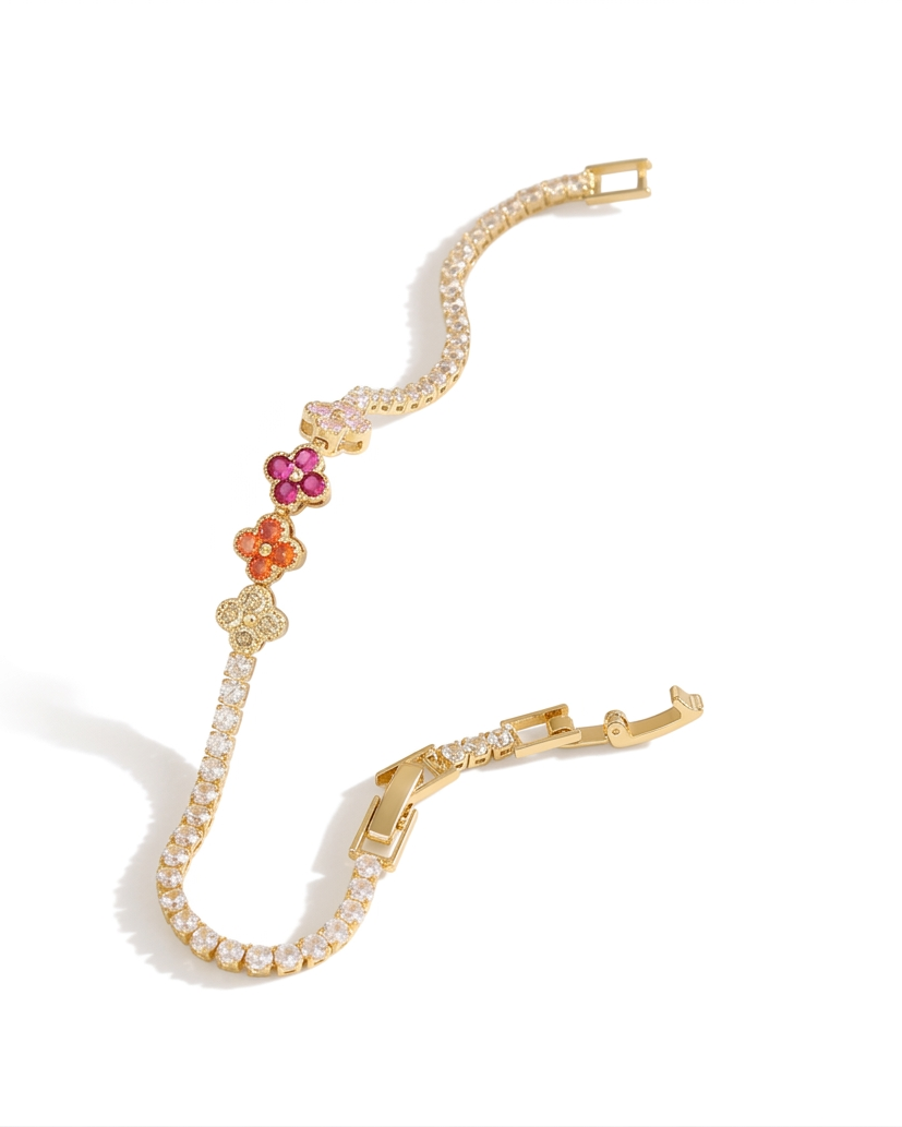 Pulsera Tennis con Flores de Cristal de Colores