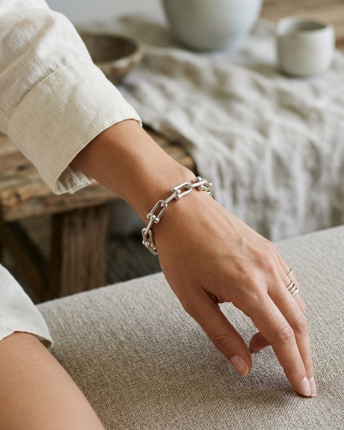 Pulsera de Eslabones U-Link en Tono Plateado