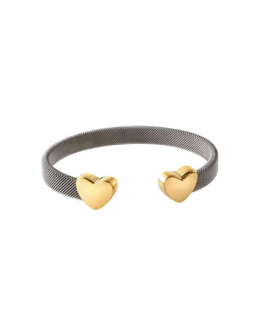 Brazalete mesh bitono con terminales de corazón