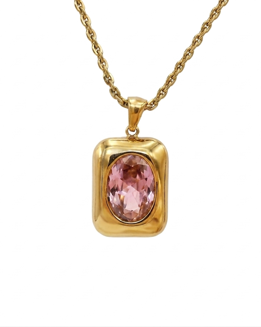 Collar con Medallón de Cristal Rosa
