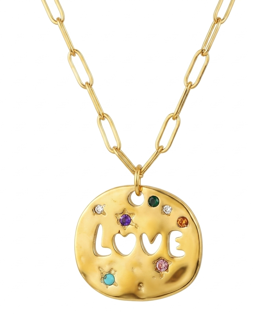 Collar de Eslabones con Medallón Love
