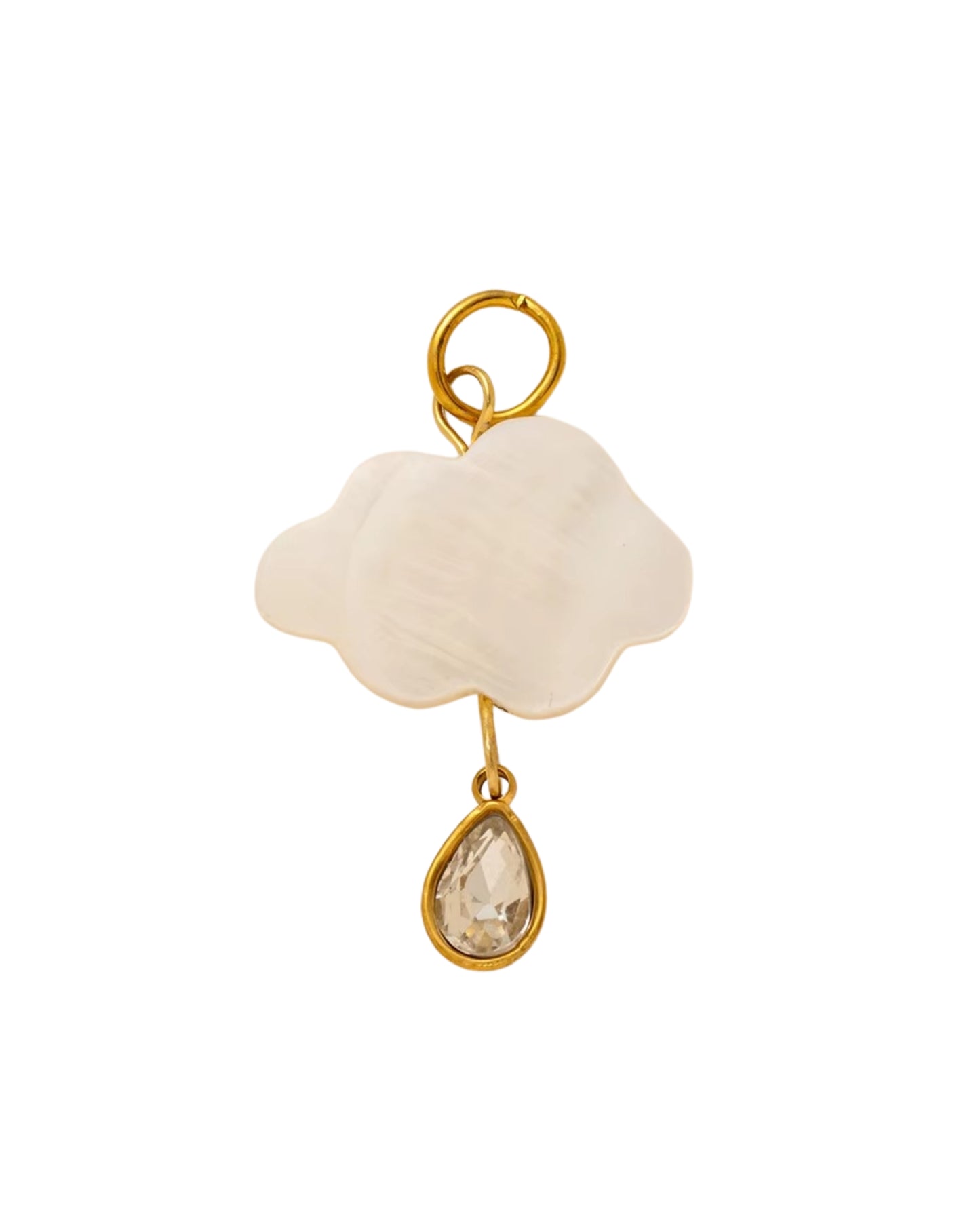 Dije con gota y nube, color blanco y dorado
