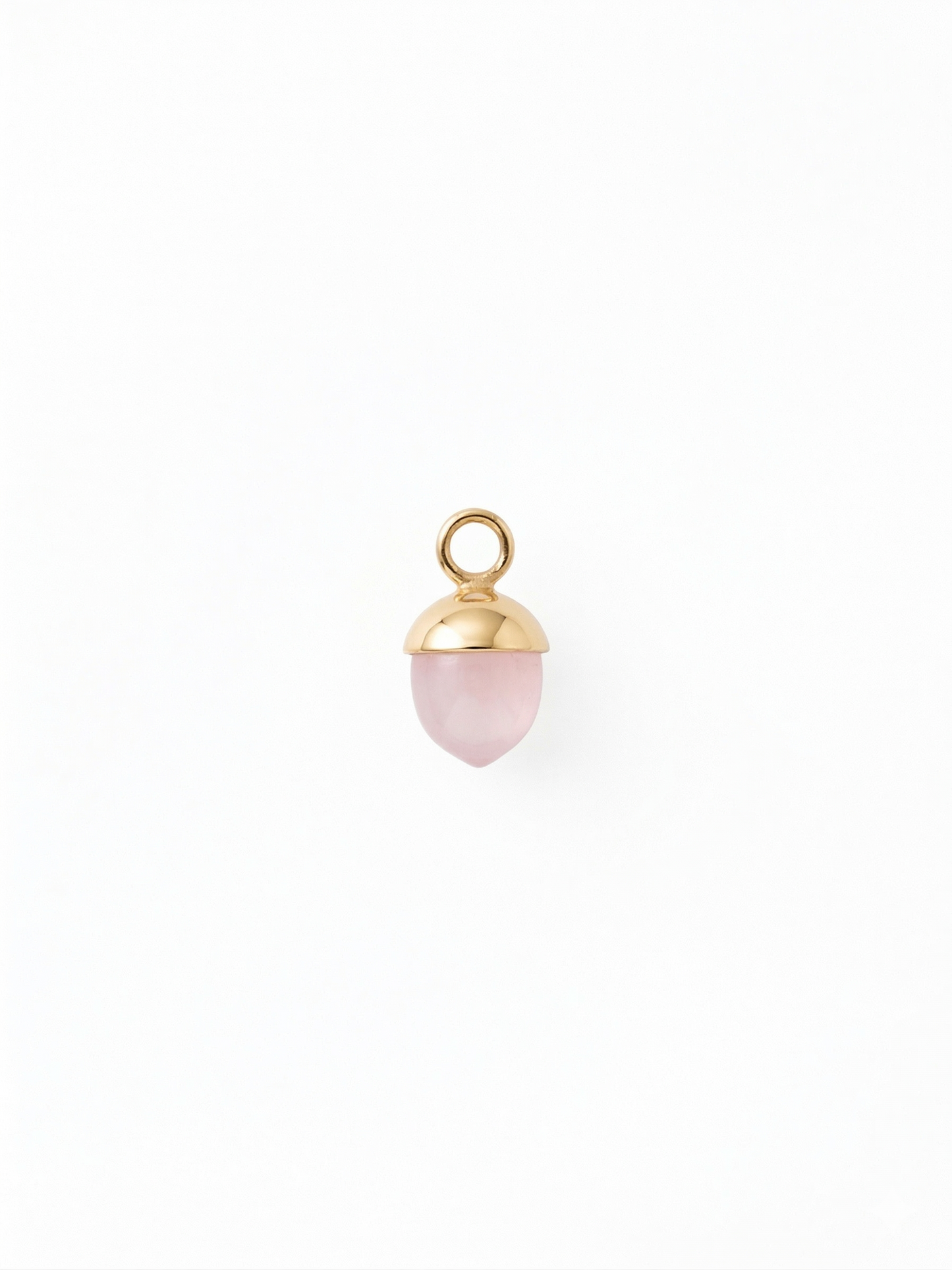 Dije de cuarzo rosa con casquilla pulida en oro