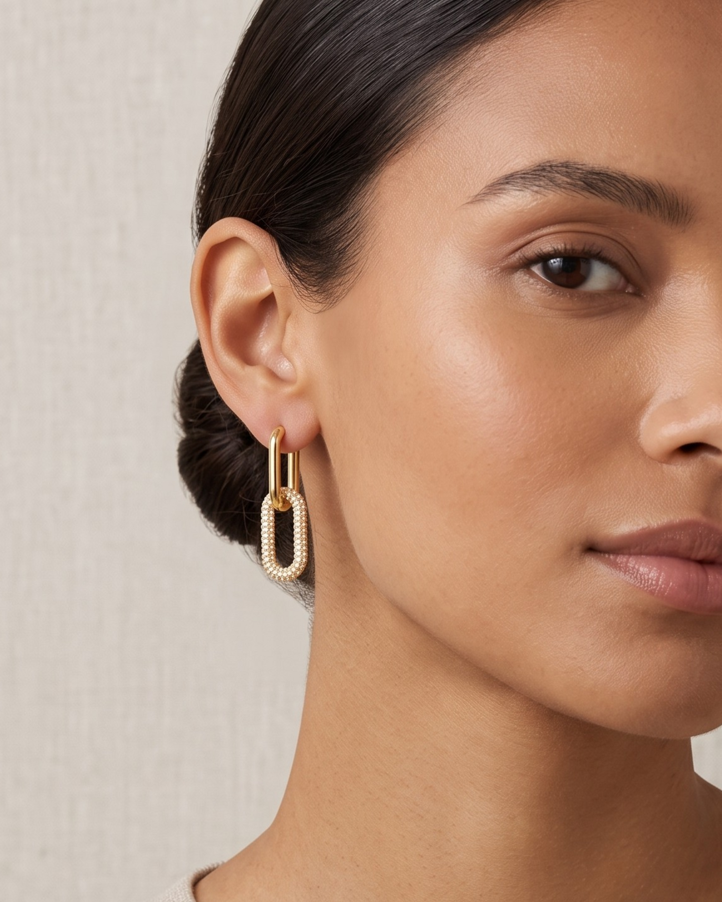 Aretes Colgantes de Eslabones Rectangulares con Circonias