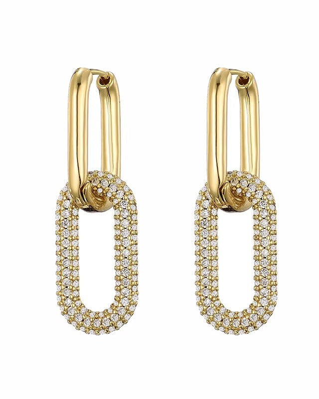 Aretes Colgantes de Eslabones Rectangulares con Circonias