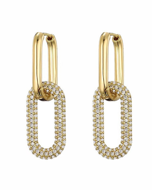 Aretes Colgantes de Eslabones Rectangulares con Circonias