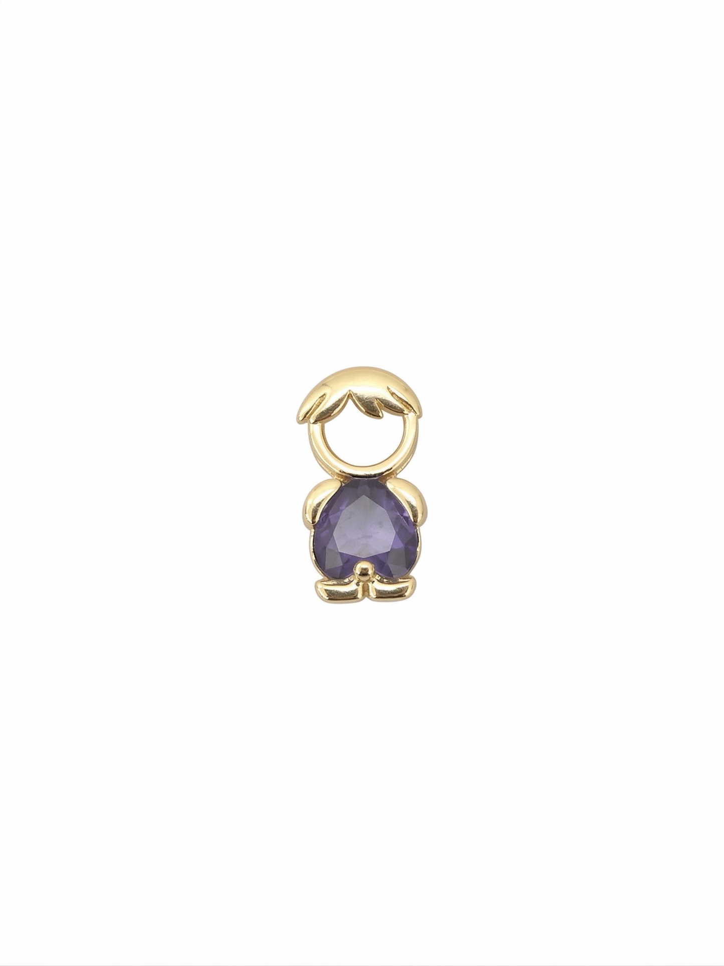 Dije de silueta de niño dorado con cuerpo de cristal azul zafiro
